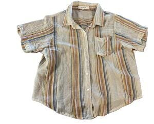Eden & Olivia Women’s XL Striped Button Down Shirt Metallic Linen Look